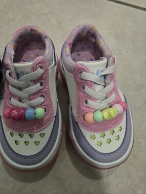 Girls' Blue White and Pink Beaded Heart & Star Sneakers